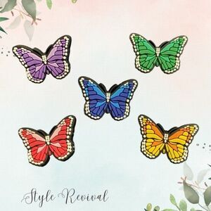 Crocs 5 Pc Butterfly Rainbow Summer Shoe Charm Jibbitz Set plus FREE Wristband